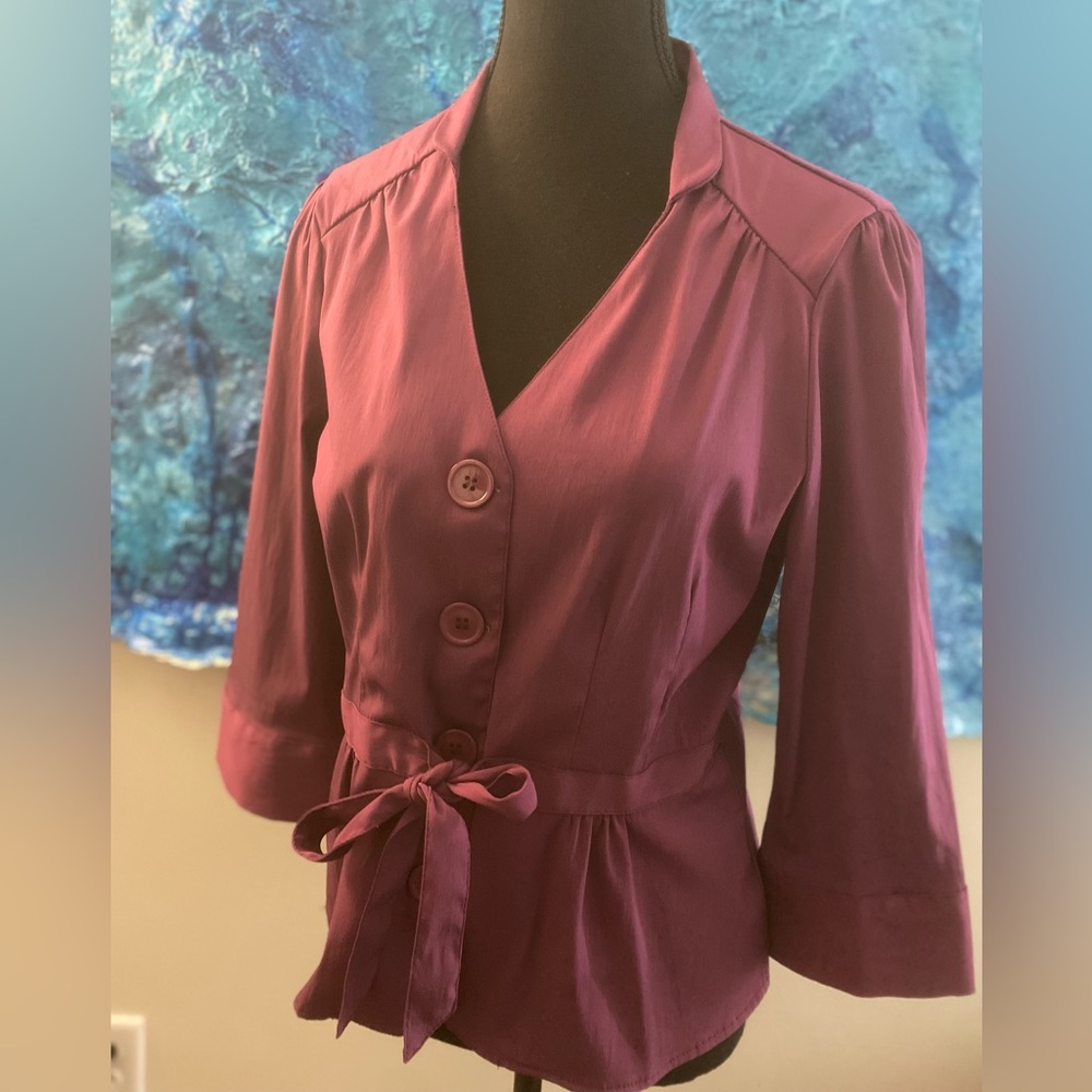 Plum tie up silky shirt